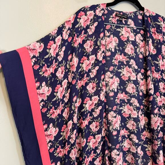 Mario Serrani Italy Cardigan One Size Floral Open Front Kimono Cover Up Blue - Picture 3 of 7